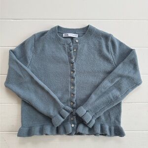 Zara Blue Cardigan Sweater with Peplum Hem